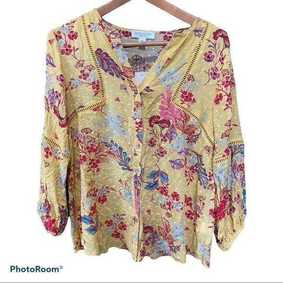 John Paul Richard Petite yellow floral blouse NWT - Picture 1 of 6